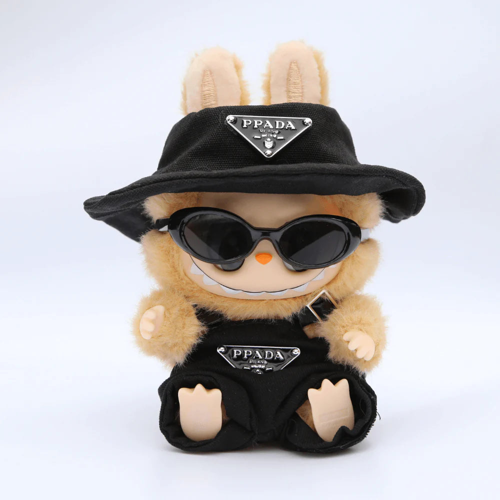 P-Style Overalls & Hat Set - Labubu Fashion Clothes (Metallic Logo)