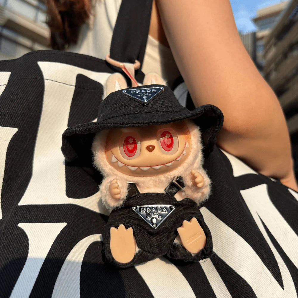 P-Style Overalls & Hat Set - Labubu Fashion Clothes (Metallic Logo)