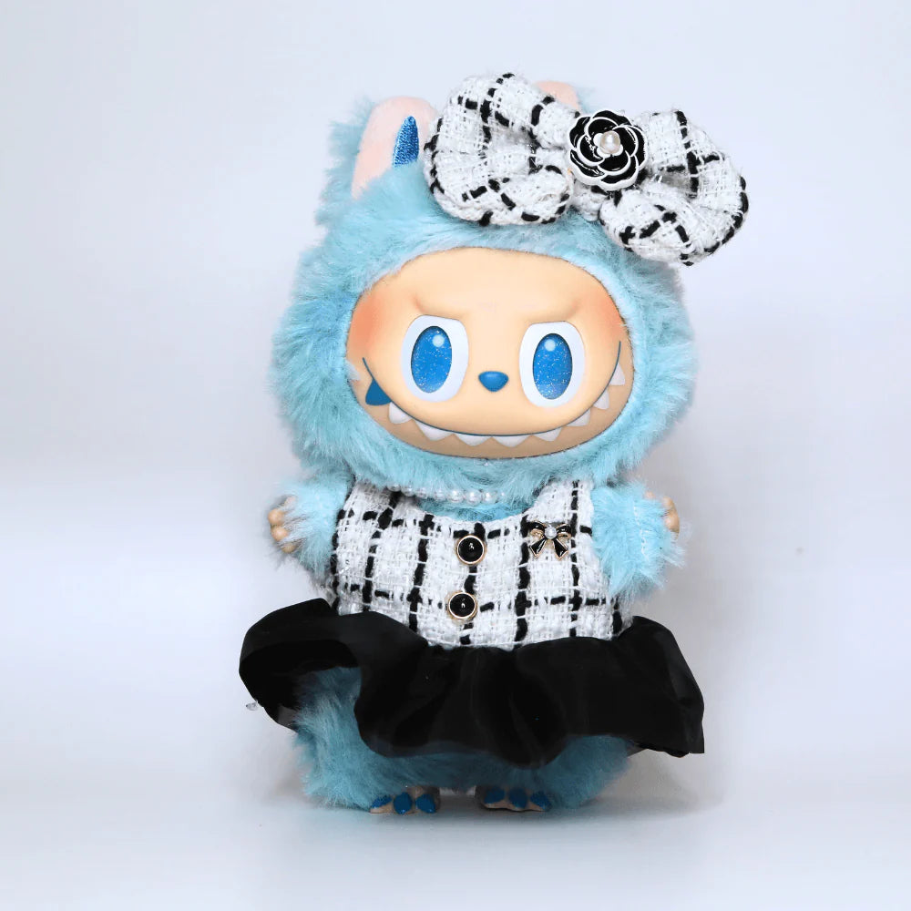 Mini Coco Couture 3-Piece Set – Dress, Hairpin & Pearl Necklace - 6.7″ Labubu Fashion Clothes