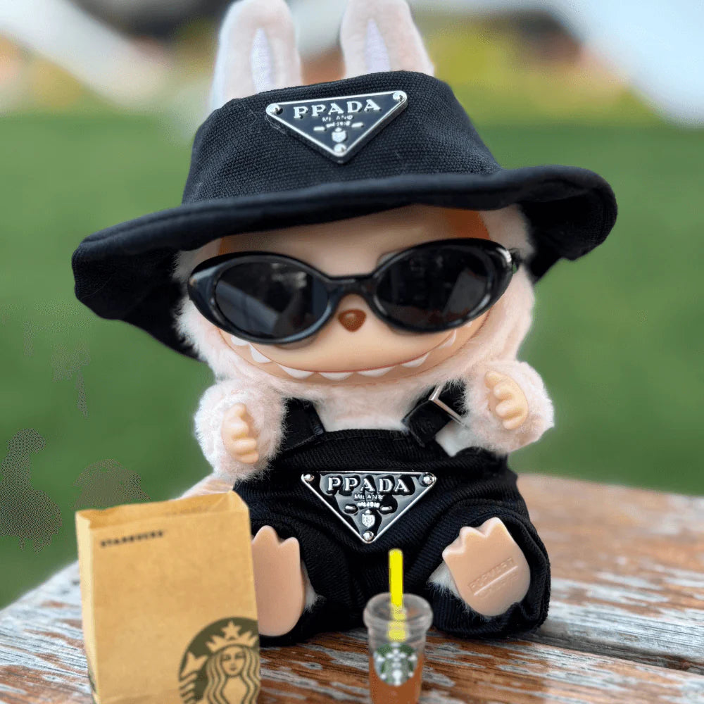P-Style Overalls & Hat Set - Labubu Fashion Clothes (Metallic Logo)