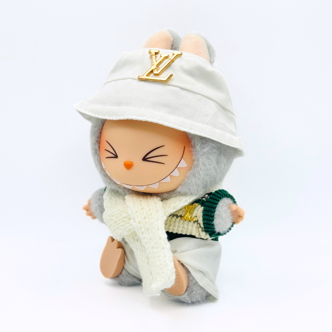 L.V. White Monogram Luxe Set - Labubu Fashion Clothes