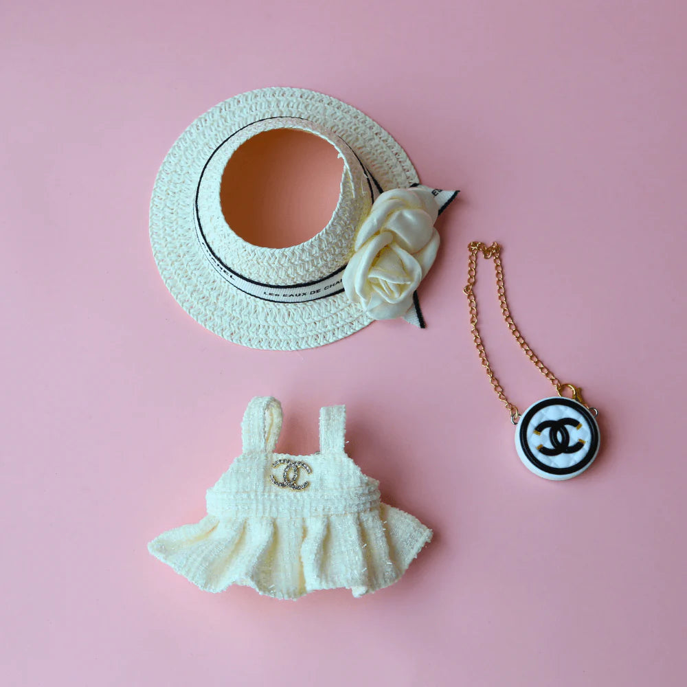 Coco Luxe Dress, Hat & C-Bag 3-Piece Set - Labubu Fashion Clothes (Bag Included)