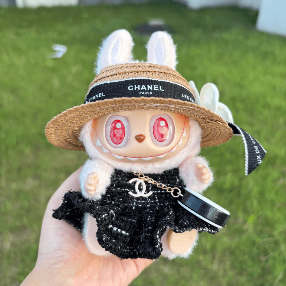 Coco Luxe Dress, Hat & C-Bag 3-Piece Set - Labubu Fashion Clothes (Bag Included)