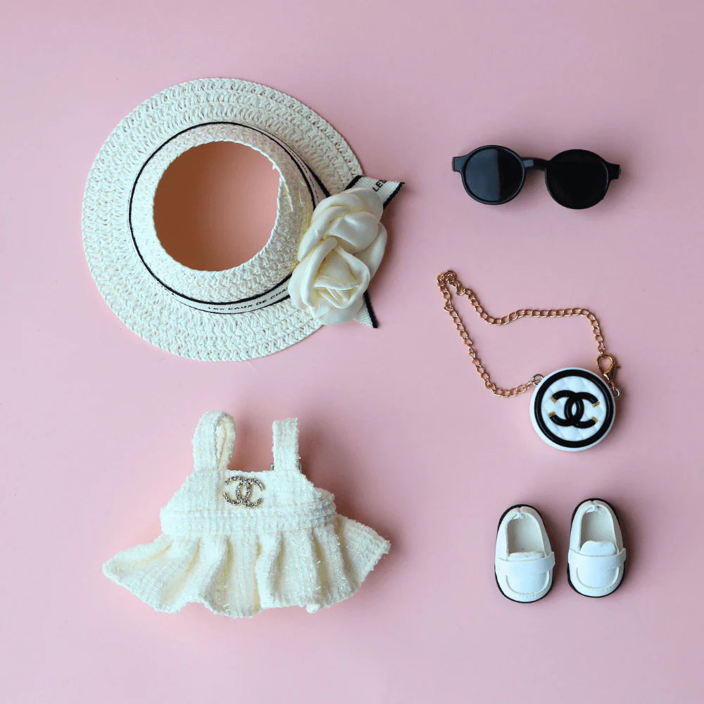 Coco Luxe Dress, Hat & C-Bag 3-Piece Set - Labubu Fashion Clothes (Bag Included)
