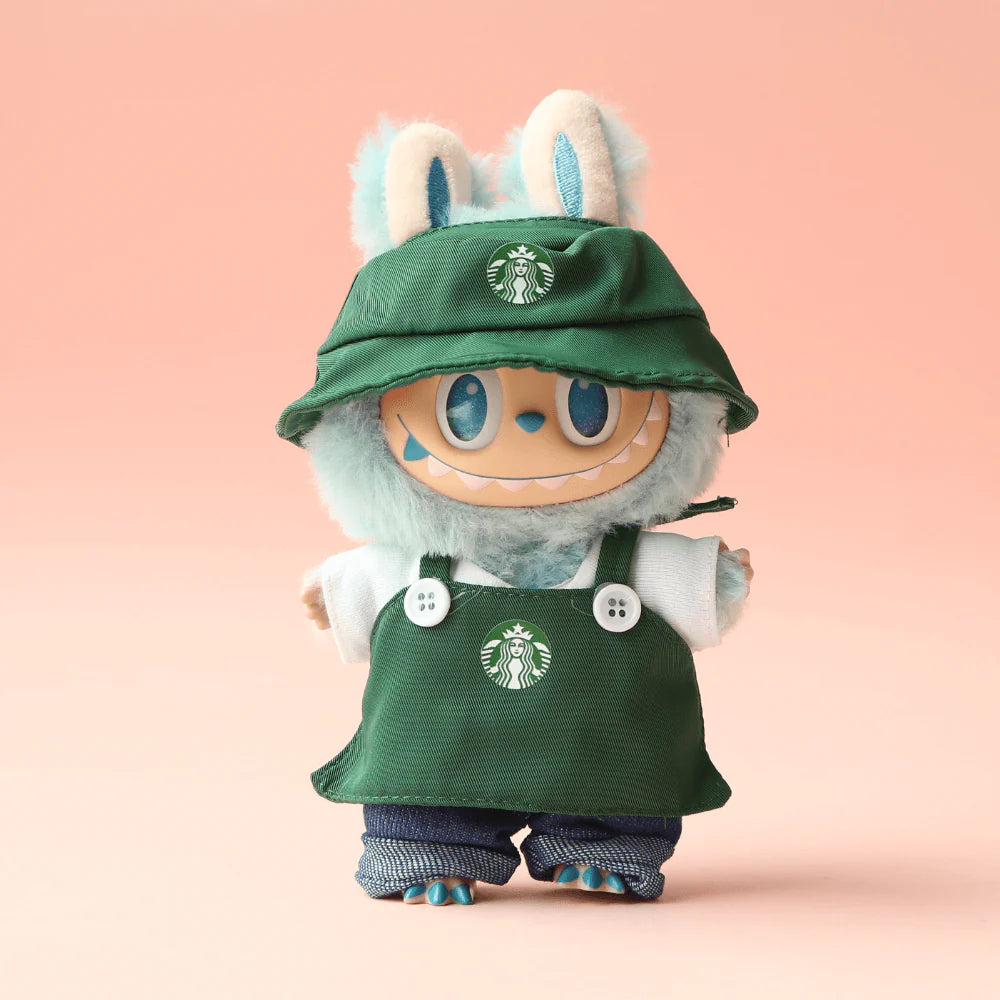 Coffee Time Uniform 4-Piece Apron Outfit with Hat, Top & Pants - 6.7″ Labubu Fashion Clothes