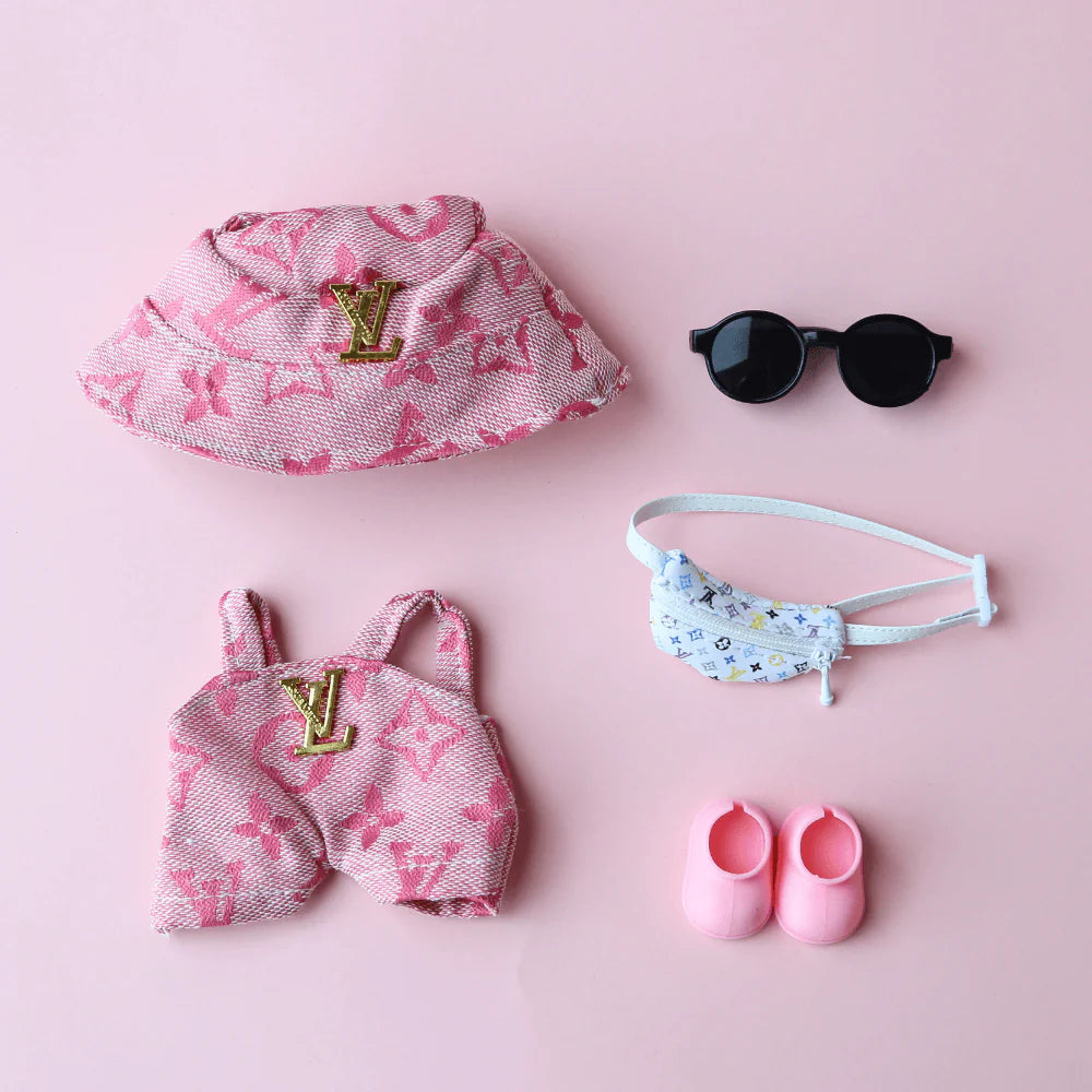 Louis V Vintage Set - Labubu Fashion Clothes (Metallic Logo)
