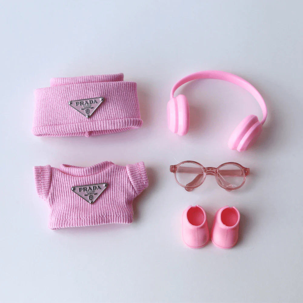 Pink Top & Hat Set - Labubu Fashion Clothes (Metallic Logo)