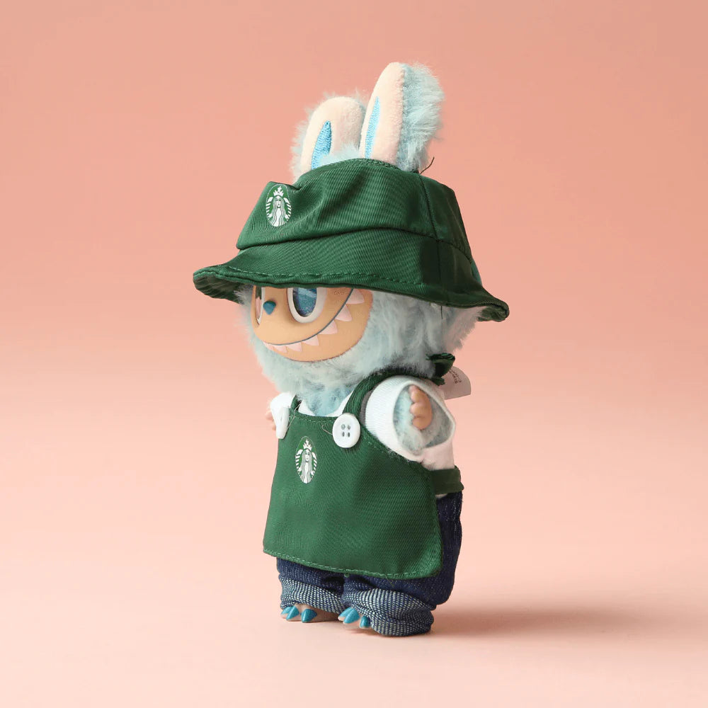 Coffee Time Uniform 4-Piece Apron Outfit with Hat, Top & Pants - 6.7″ Labubu Fashion Clothes