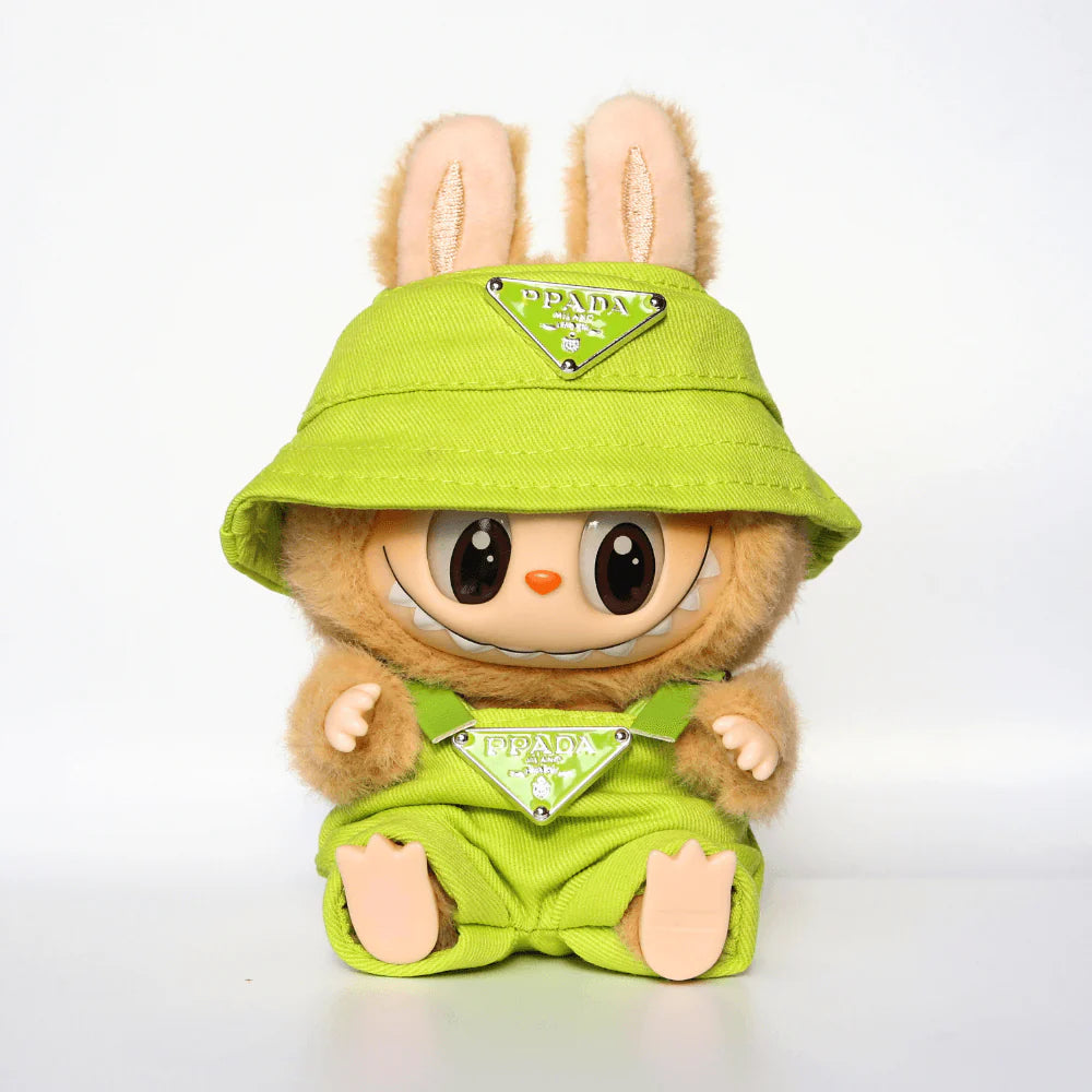 P-Style Overalls & Hat Set - Labubu Fashion Clothes (Metallic Logo)