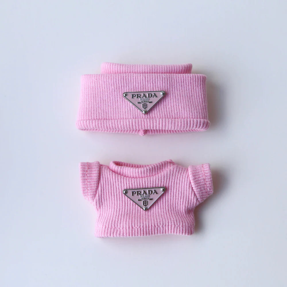 Pink Top & Hat Set - Labubu Fashion Clothes (Metallic Logo)
