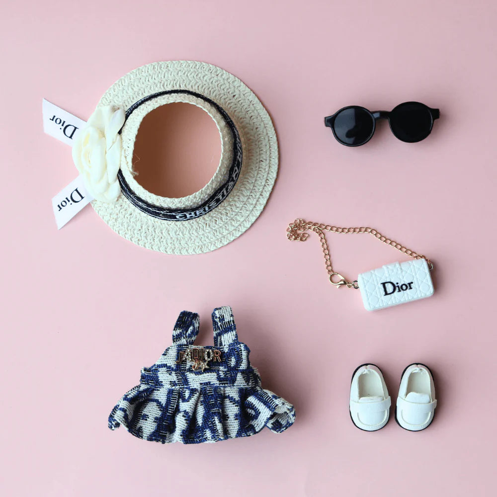 Toile de Labubu Dress, Hat & Bag 3-piece Set - Labubu Fashion Clothes (Bag Included)