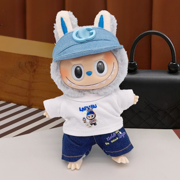 POP MART LABUBU Clothes Set – Hat + T-Shirt + Jeans Outfit - NO DOLL